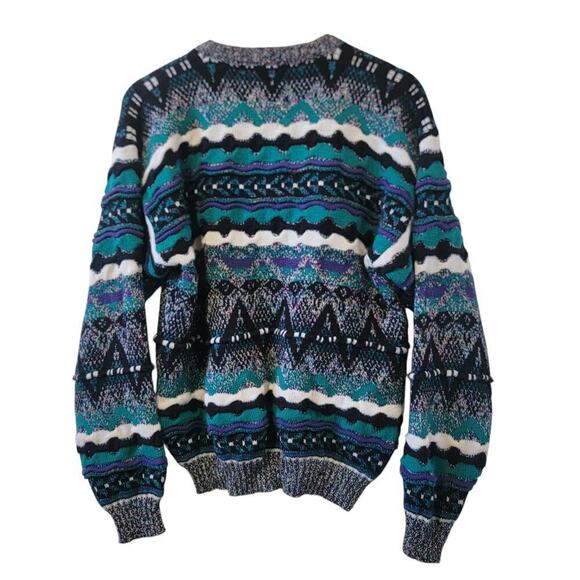 Vintage Coogie Style Pullover Stripped Textured Sweater 80's/90's Chunky Size M - Picture 3 of 4